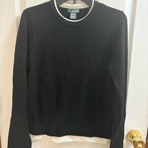 Griffen Women’s Wool and Cashmere  Black Crewneck Sweater with Cream Contrast